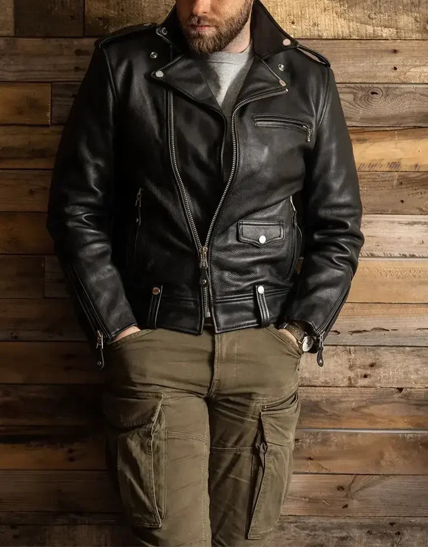 Widowmaker Black Motorbike Leather Jacket for Men