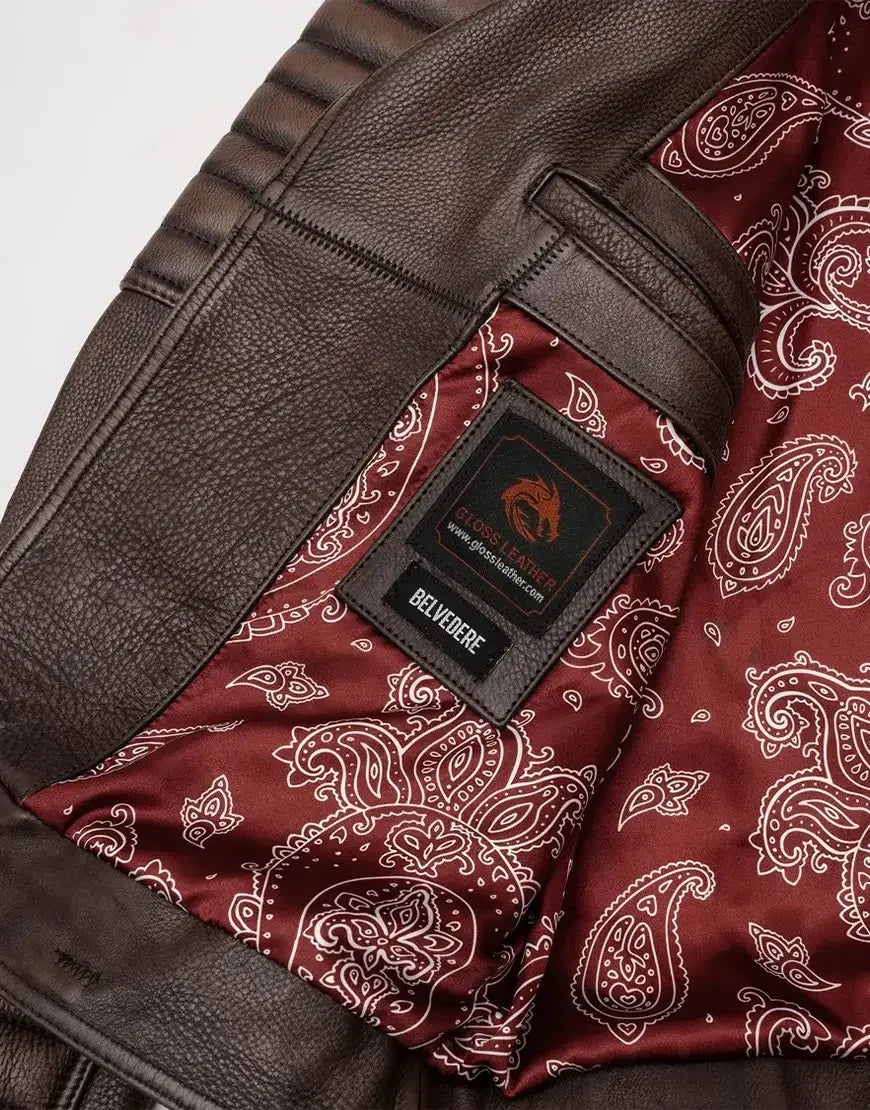 Belvedere Rust Brown Leather Jacket for Men