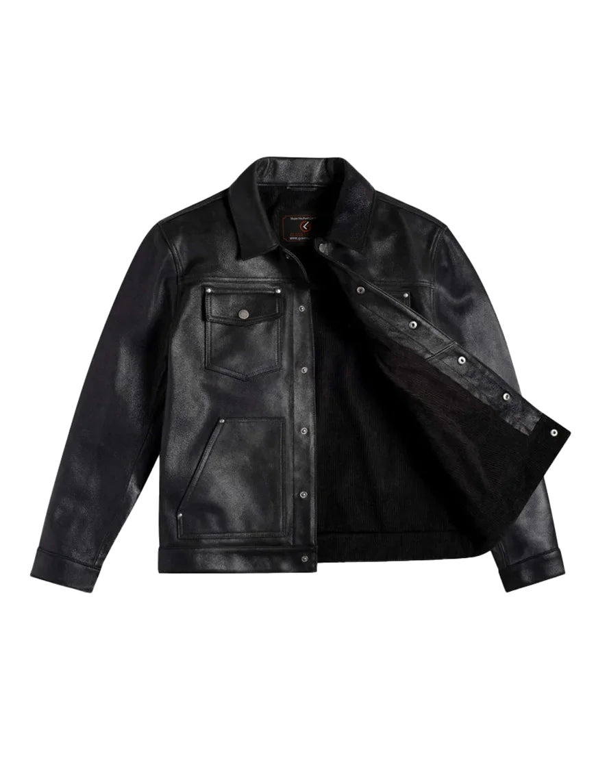 Black Roughout Lambskin Leather Jacket
