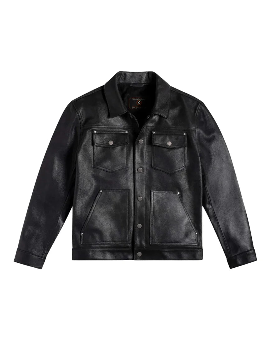 Black Roughout Lambskin Leather Jacket