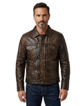 Men’s Brown Leather Trucker Jacket The Convoy Rust