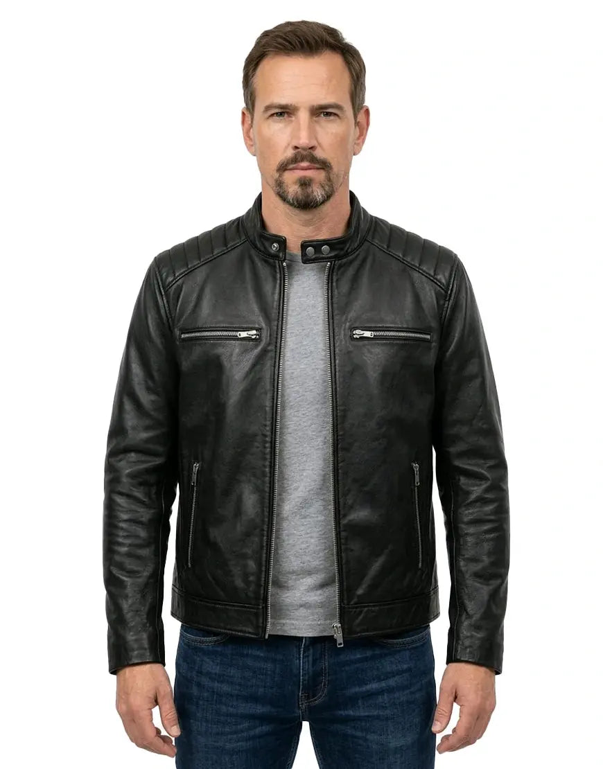 Men’s Black Cowhide Leather Biker Jacket