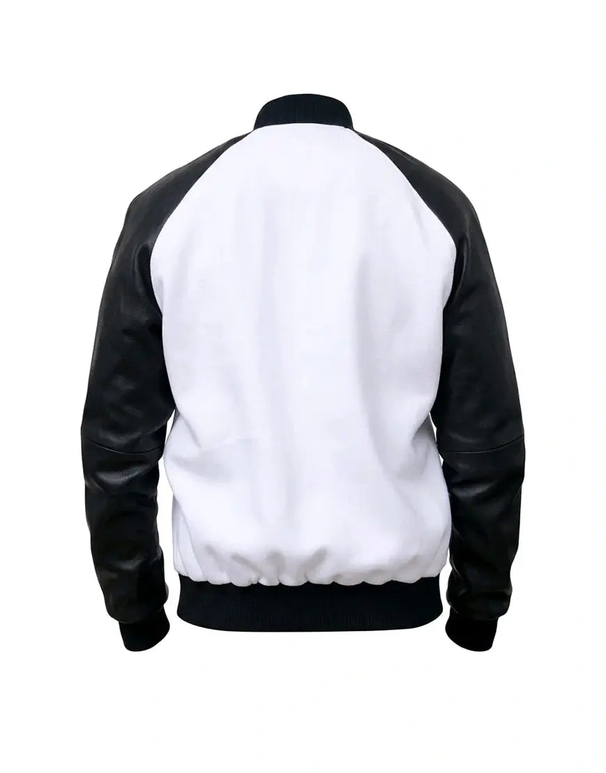 Men’s White & Black Leather Varsity Jacket