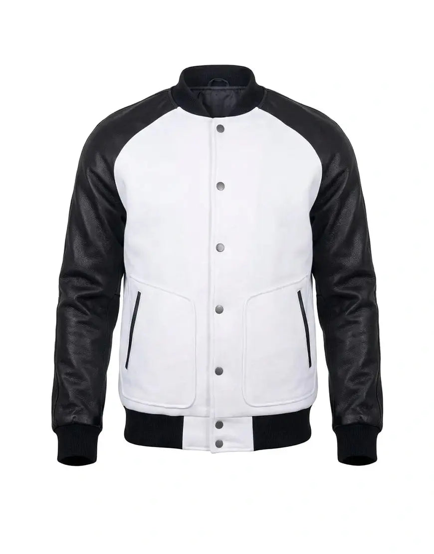 Men’s White & Black Leather Varsity Jacket