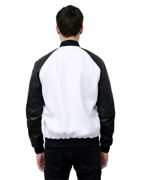 Men’s White & Black Leather Varsity Jacket