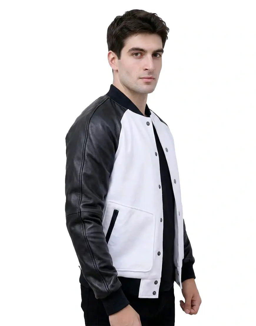 Men’s White & Black Leather Varsity Jacket