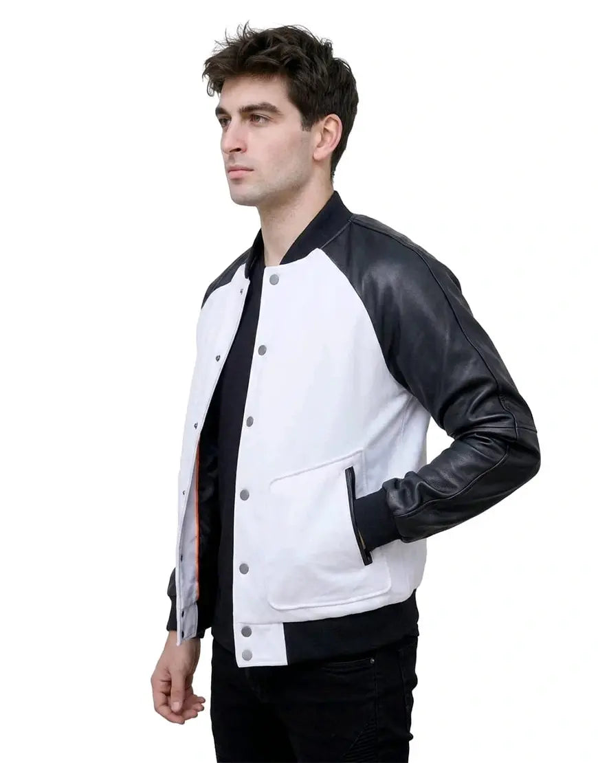 Men’s White & Black Leather Varsity Jacket