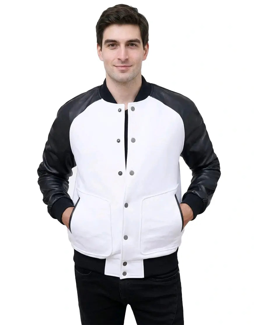 Men’s White & Black Leather Varsity Jacket