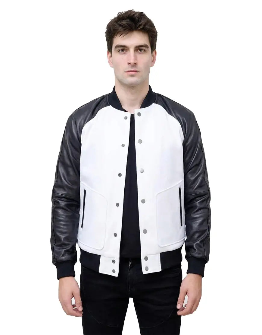 Men’s White & Black Leather Varsity Jacket