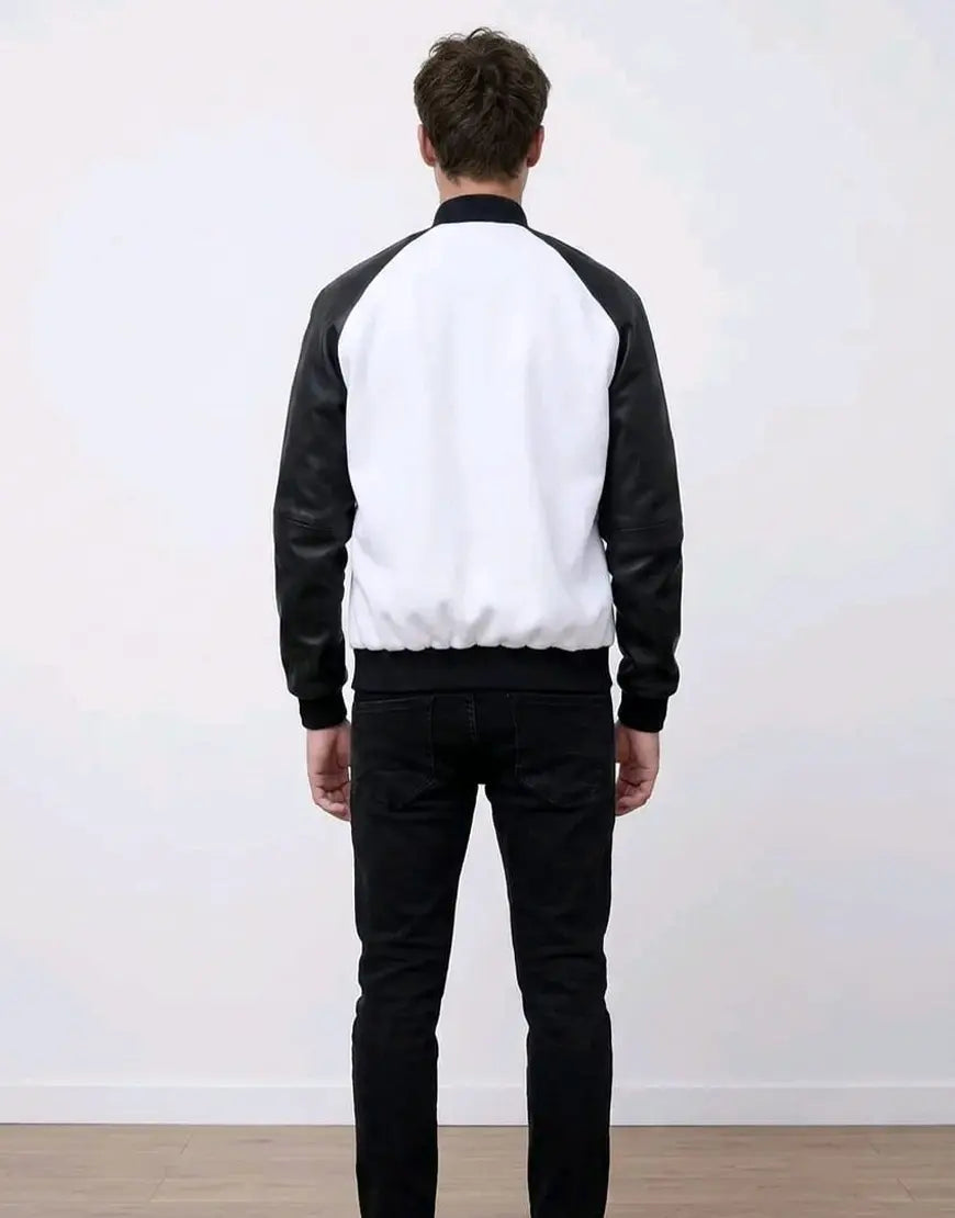 Men’s White & Black Leather Varsity Jacket