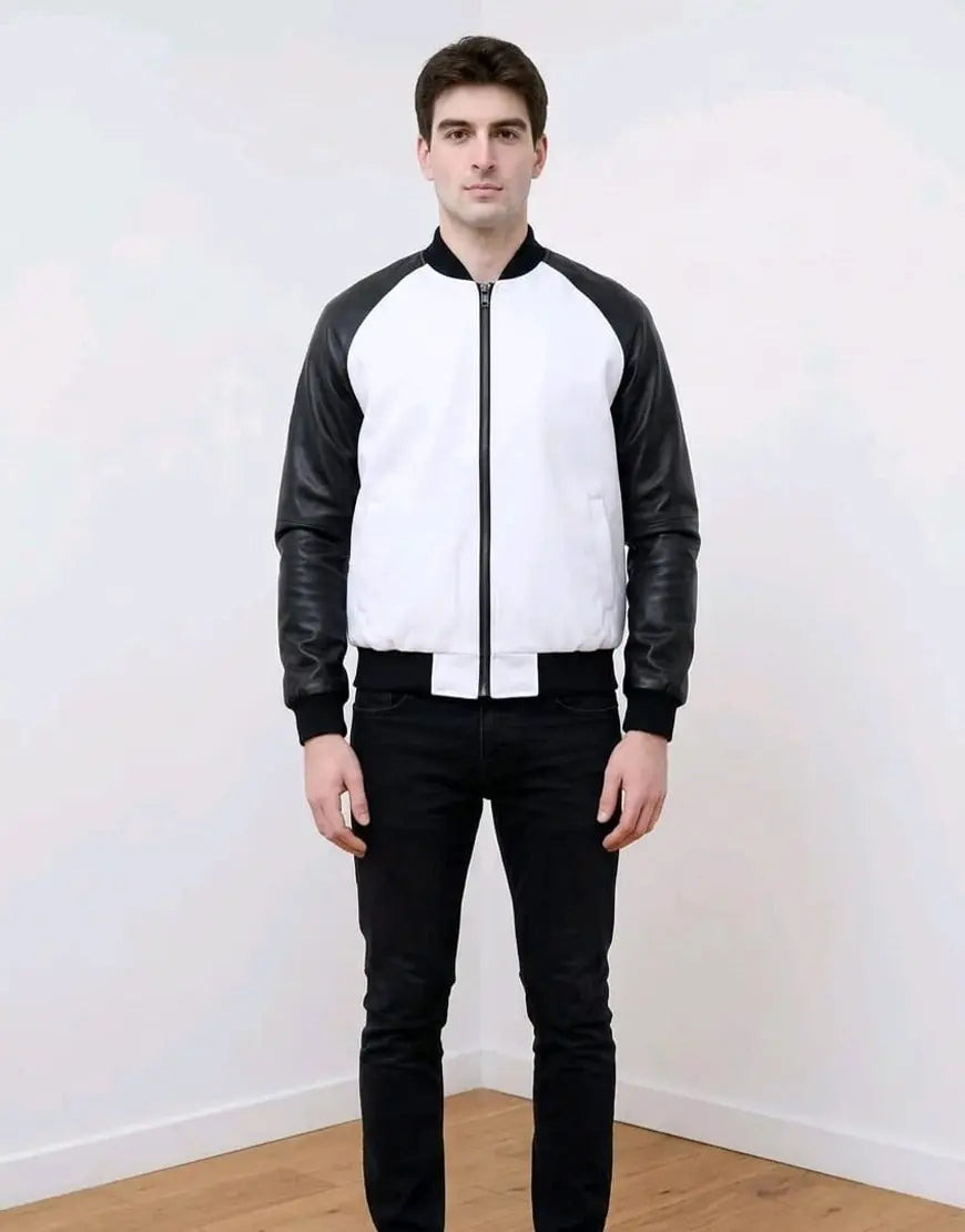 Men’s White & Black Leather Varsity Jacket