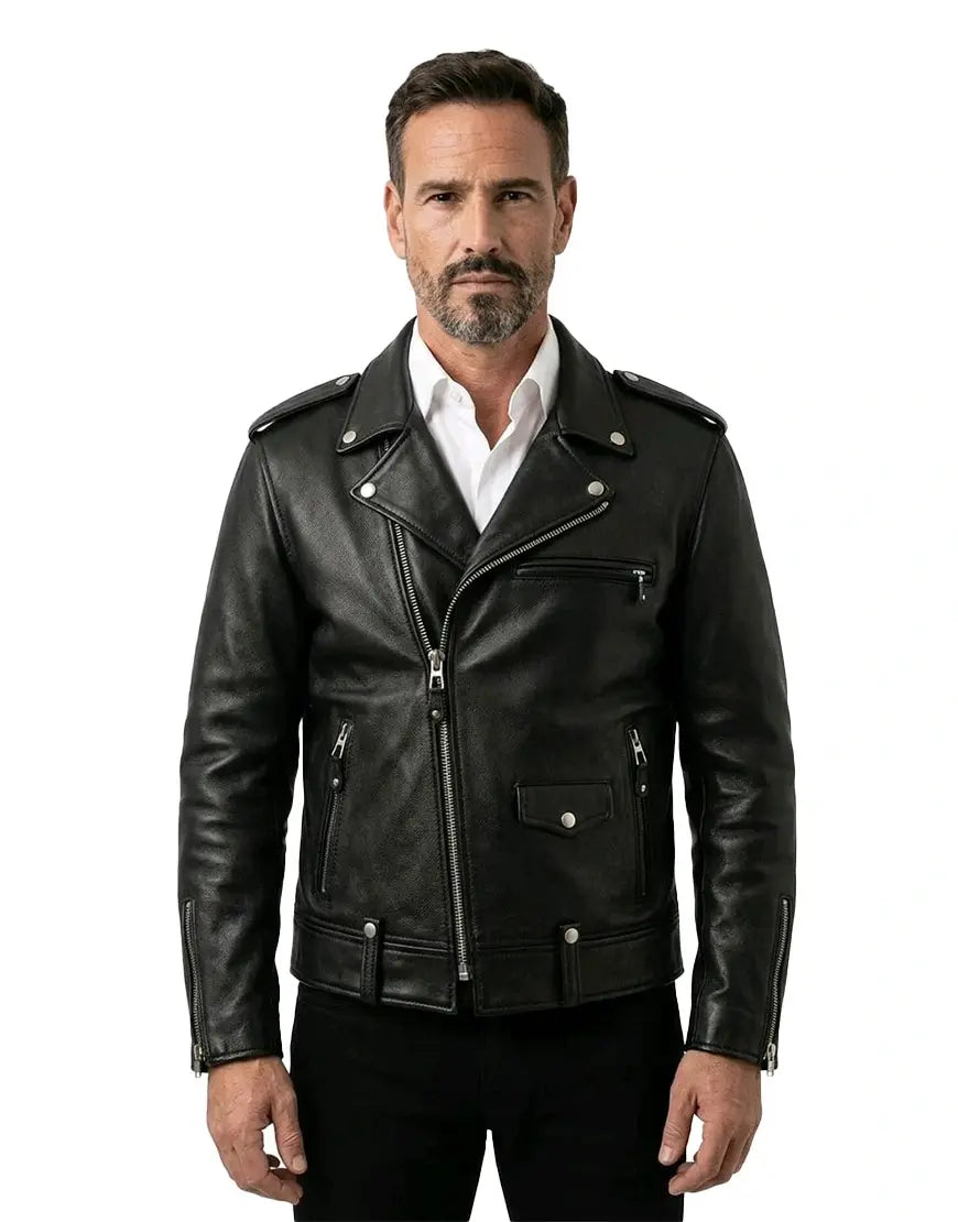 Widowmaker Black Motorbike Leather Jacket for Men