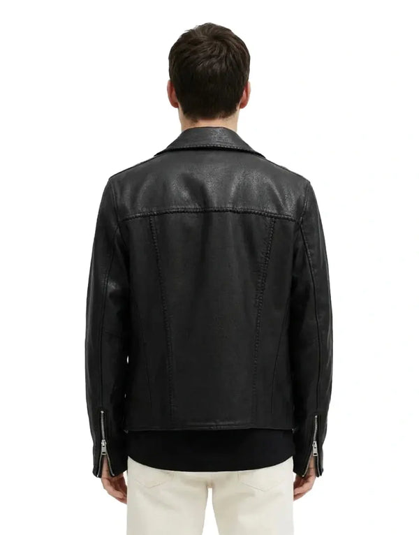 Warner Relaxed Fit Whipstitch Leather Biker Jacket