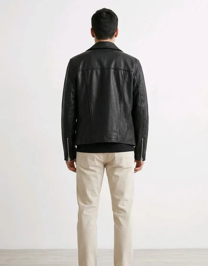 Warner Relaxed Fit Whipstitch Leather Biker Jacket
