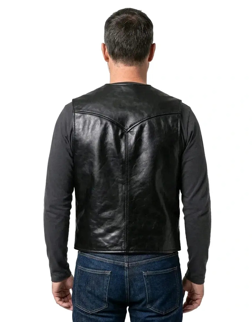 The Journeyman Cowhide Black Leather Vest