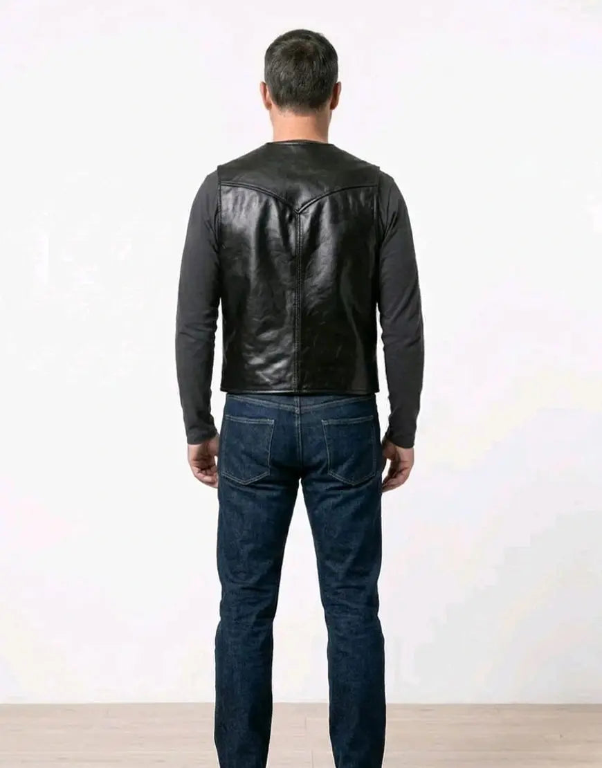 The Journeyman Cowhide Black Leather Vest