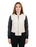 Women's White and Black Bomber Leather Jacket