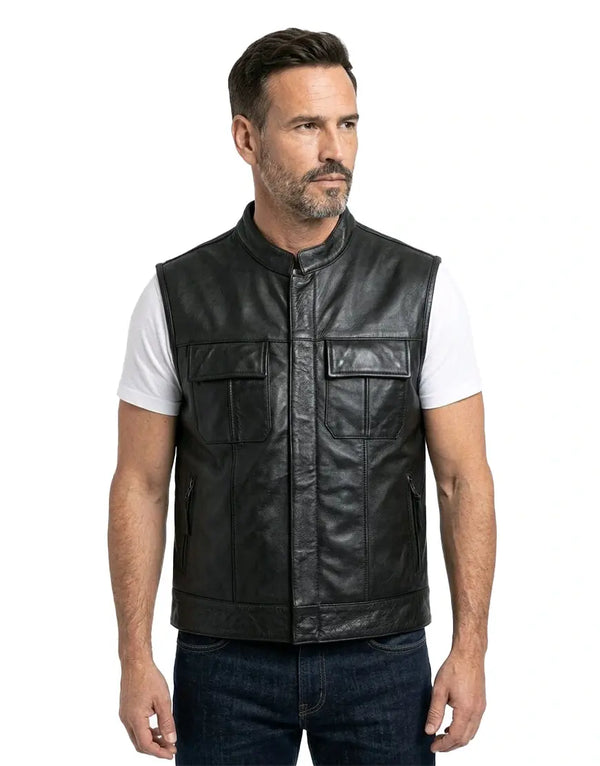 SOA Motorcycle Genuine Leather Vest For Men