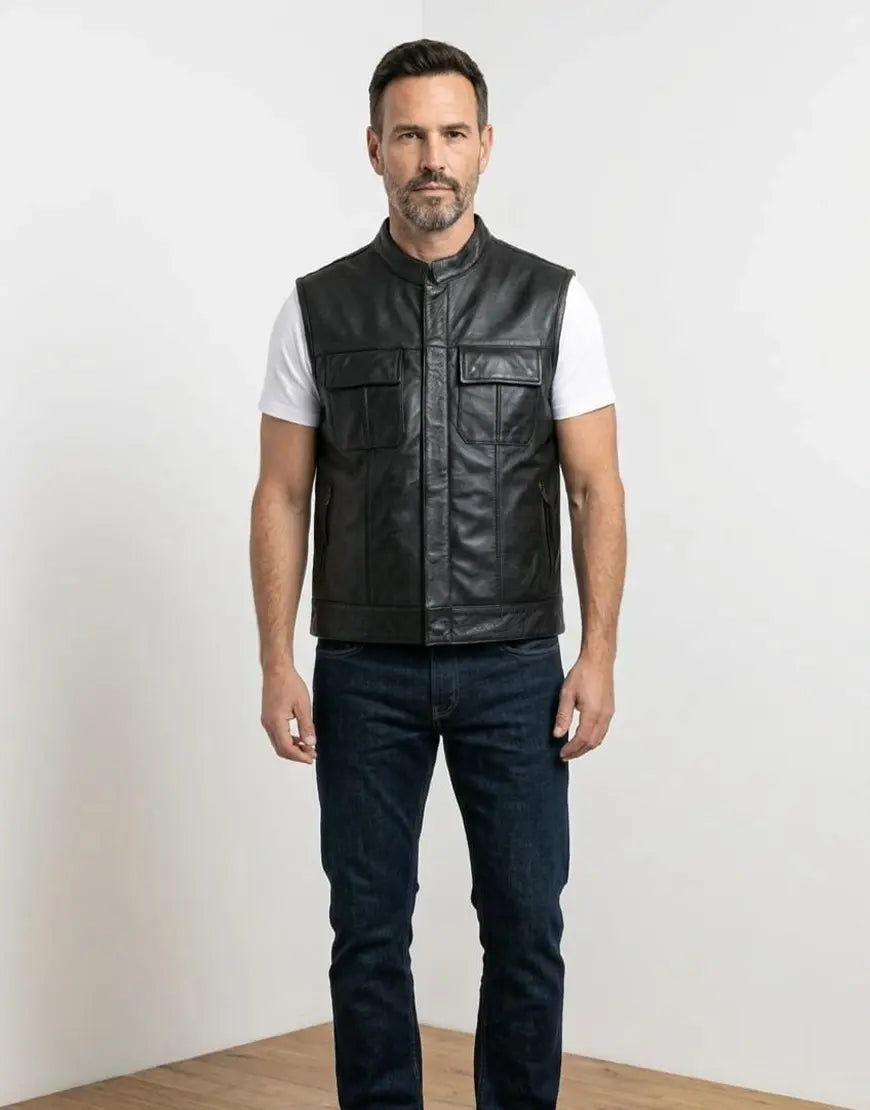 SOA Motorcycle Genuine Leather Vest For Men