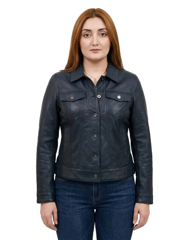 Women's Black Denim Style Tilly Leather Jacket