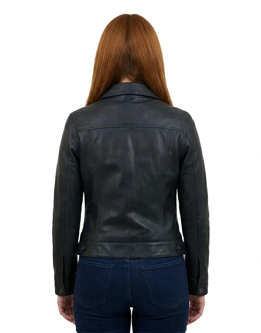 Women's Black Denim Style Tilly Leather Jacket