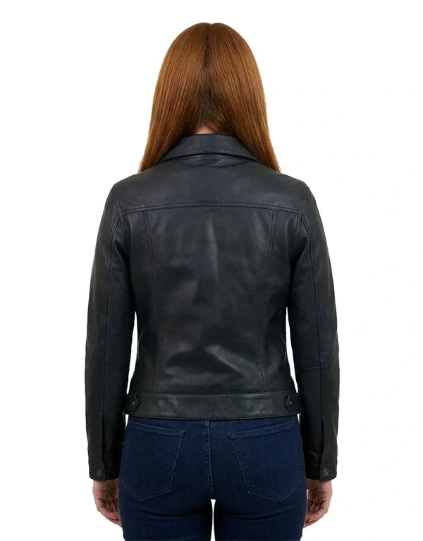 Women's Black Denim Style Tilly Leather Jacket
