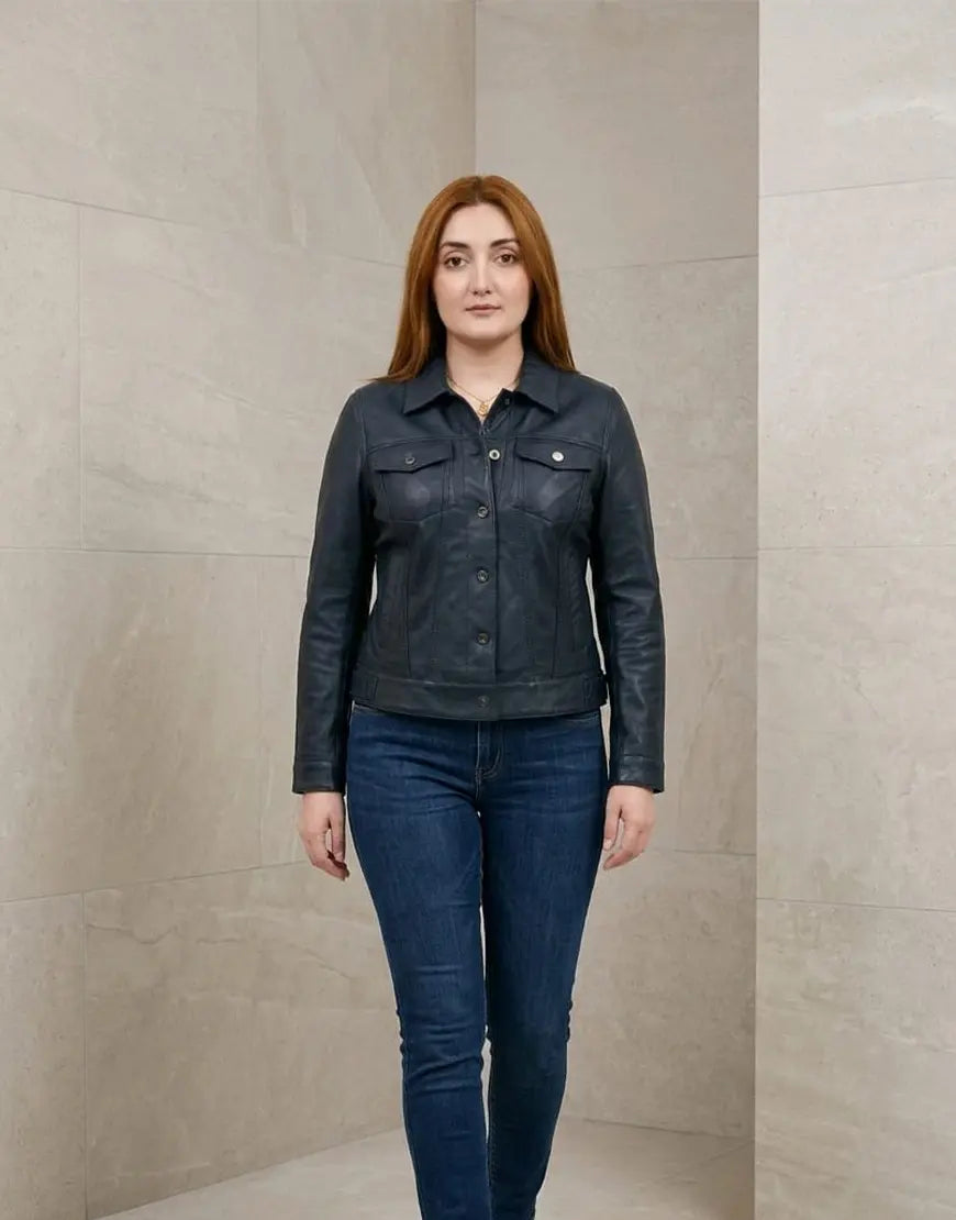 Women's Black Denim Style Tilly Leather Jacket