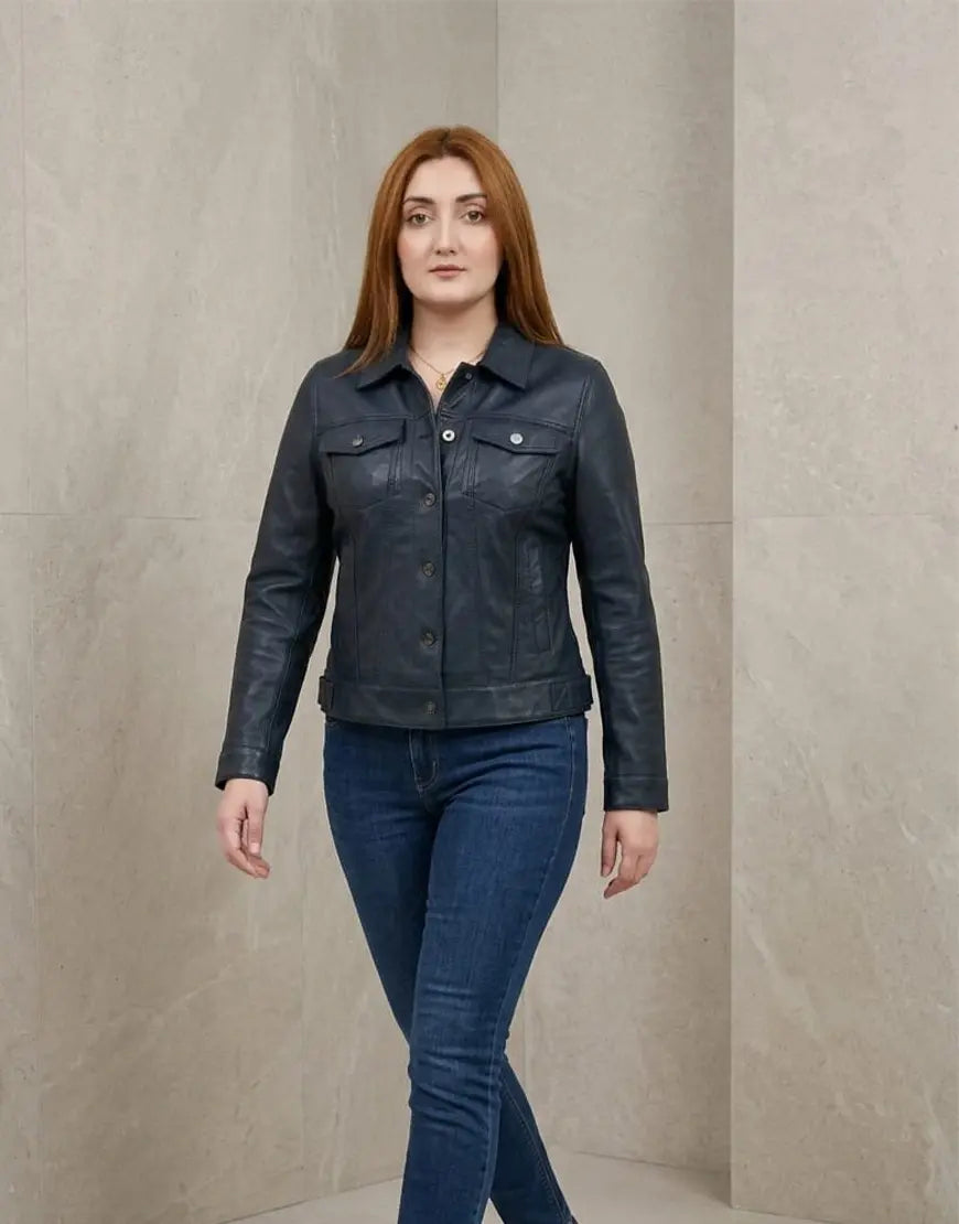 Women's Black Denim Style Tilly Leather Jacket