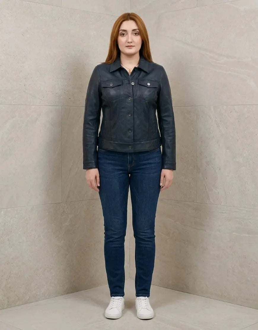 Women's Black Denim Style Tilly Leather Jacket
