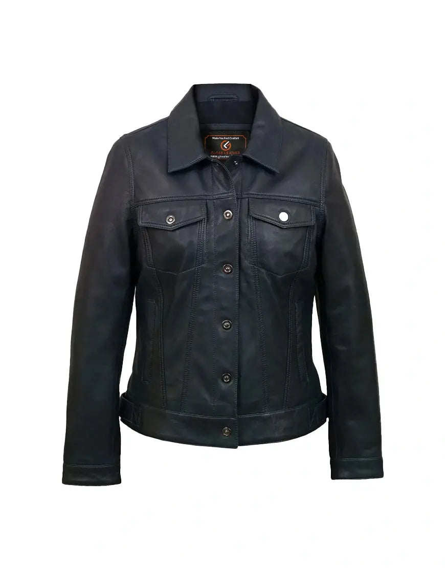 Women's Black Denim Style Tilly Leather Jacket