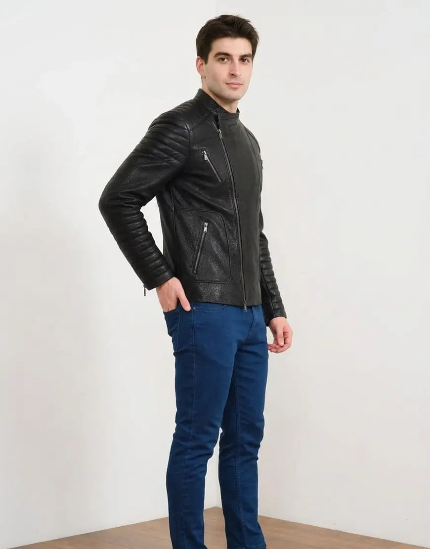 Men Black Leather Jacket by Gloss Leather