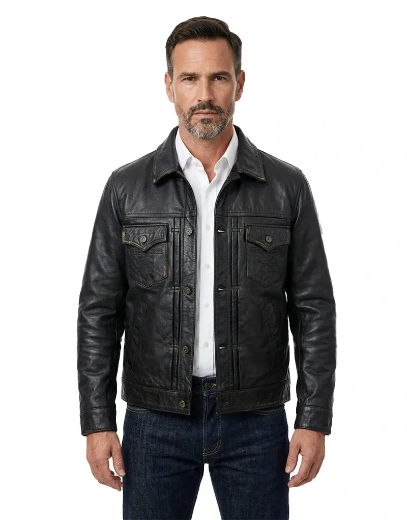 Gloss Leather Convoy Jacket – Rugged Black Leather Jacket