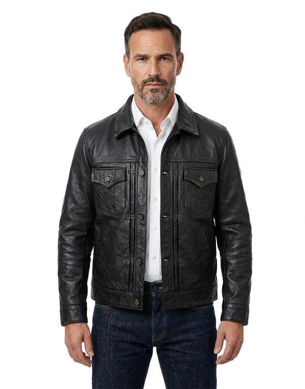 Gloss Leather Convoy Jacket – Rugged Black Leather Jacket
