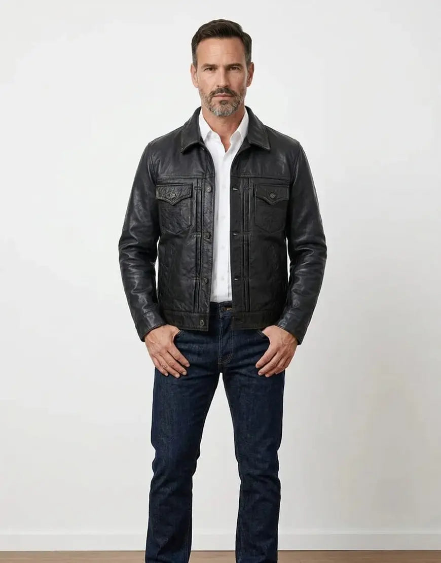 Gloss Leather Convoy Jacket – Rugged Black Leather Jacket