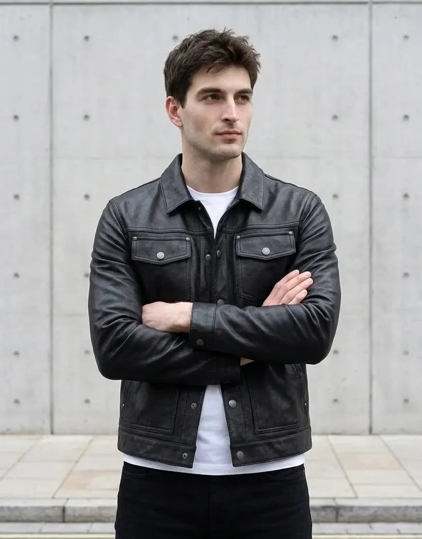 Black Roughout Lambskin Leather Jacket