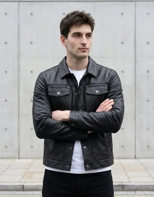 Black Roughout Lambskin Leather Jacket