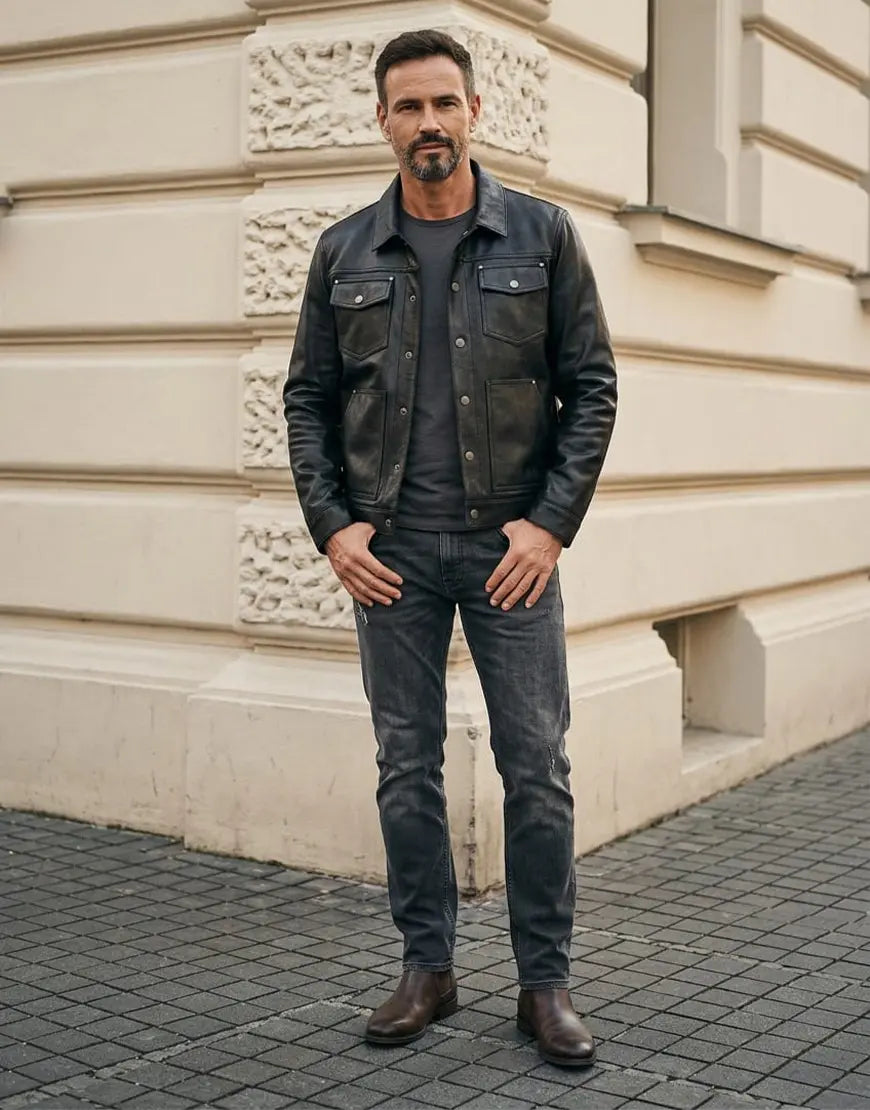 Black Roughout Lambskin Leather Jacket