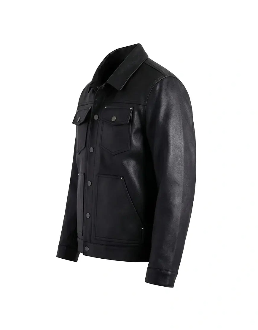 Black Roughout Lambskin Leather Jacket