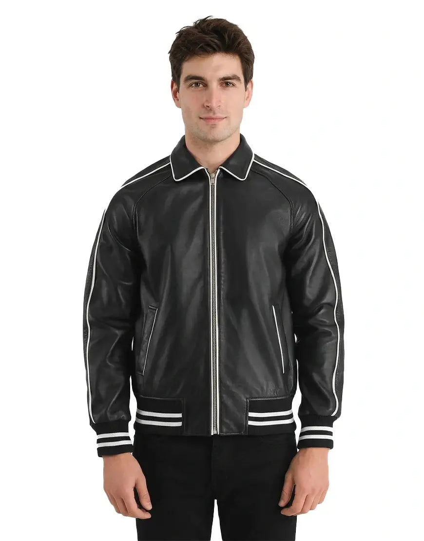 Cooper Black Leather Varsity Jacket by Gloss Leather