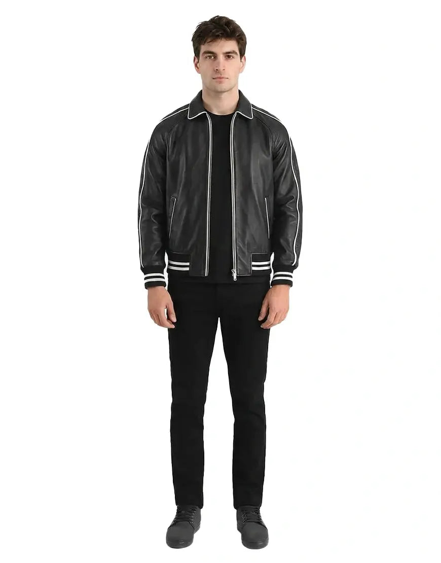 Cooper Black Leather Varsity Jacket by Gloss Leather