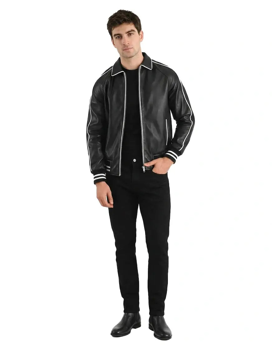 Cooper Black Leather Varsity Jacket by Gloss Leather
