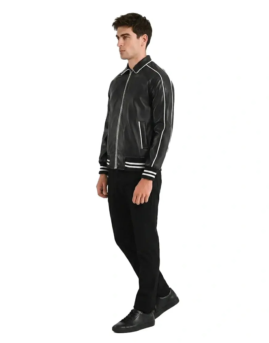 Cooper Black Leather Varsity Jacket by Gloss Leather