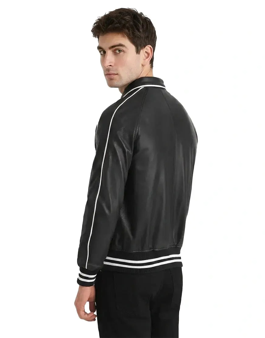 Cooper Black Leather Varsity Jacket by Gloss Leather