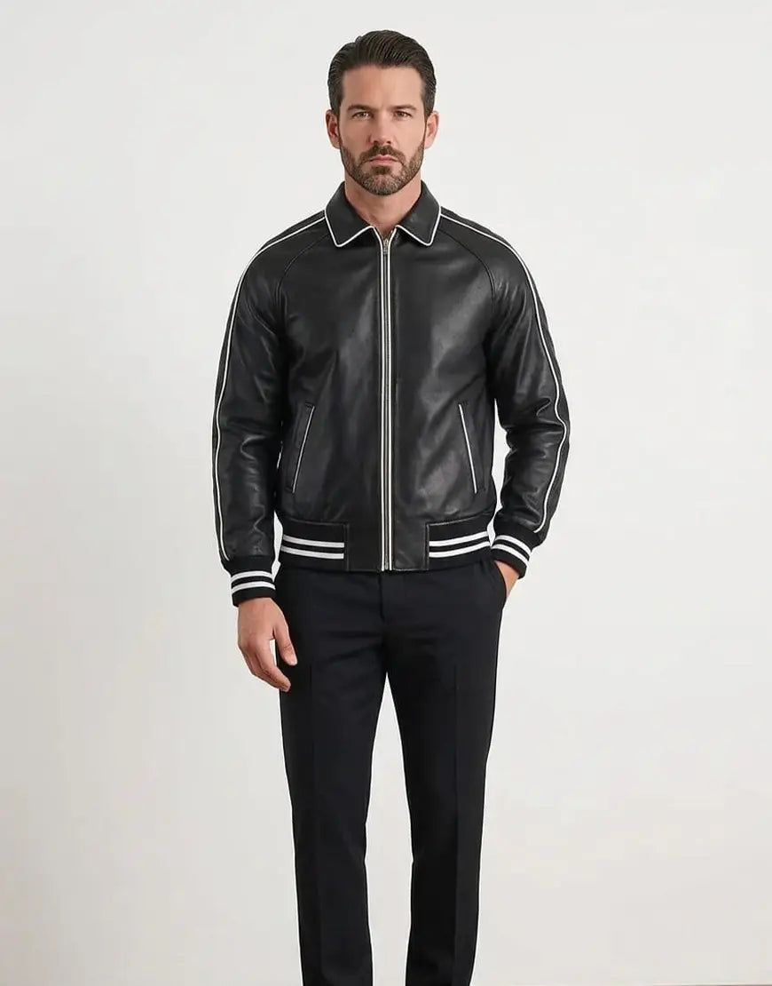 Cooper Black Leather Varsity Jacket by Gloss Leather