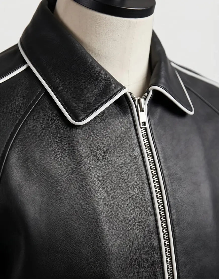 Cooper Black Leather Varsity Jacket by Gloss Leather