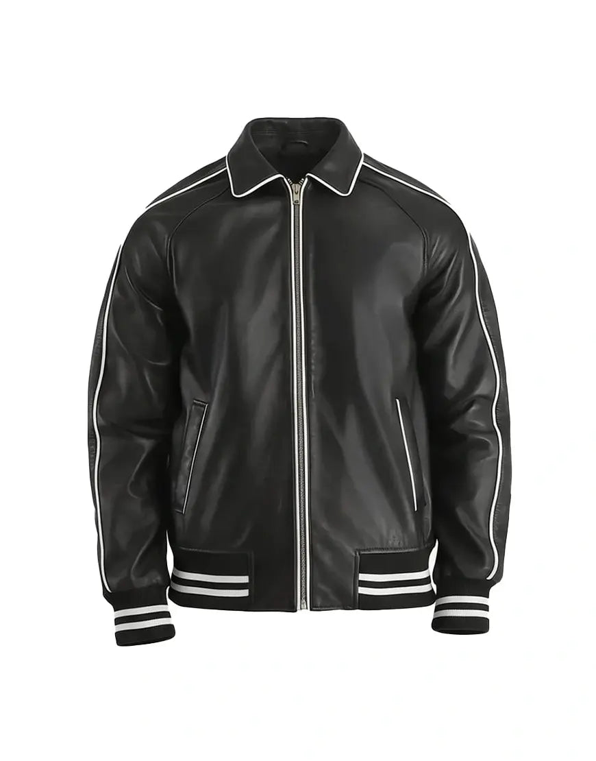 Cooper Black Leather Varsity Jacket by Gloss Leather