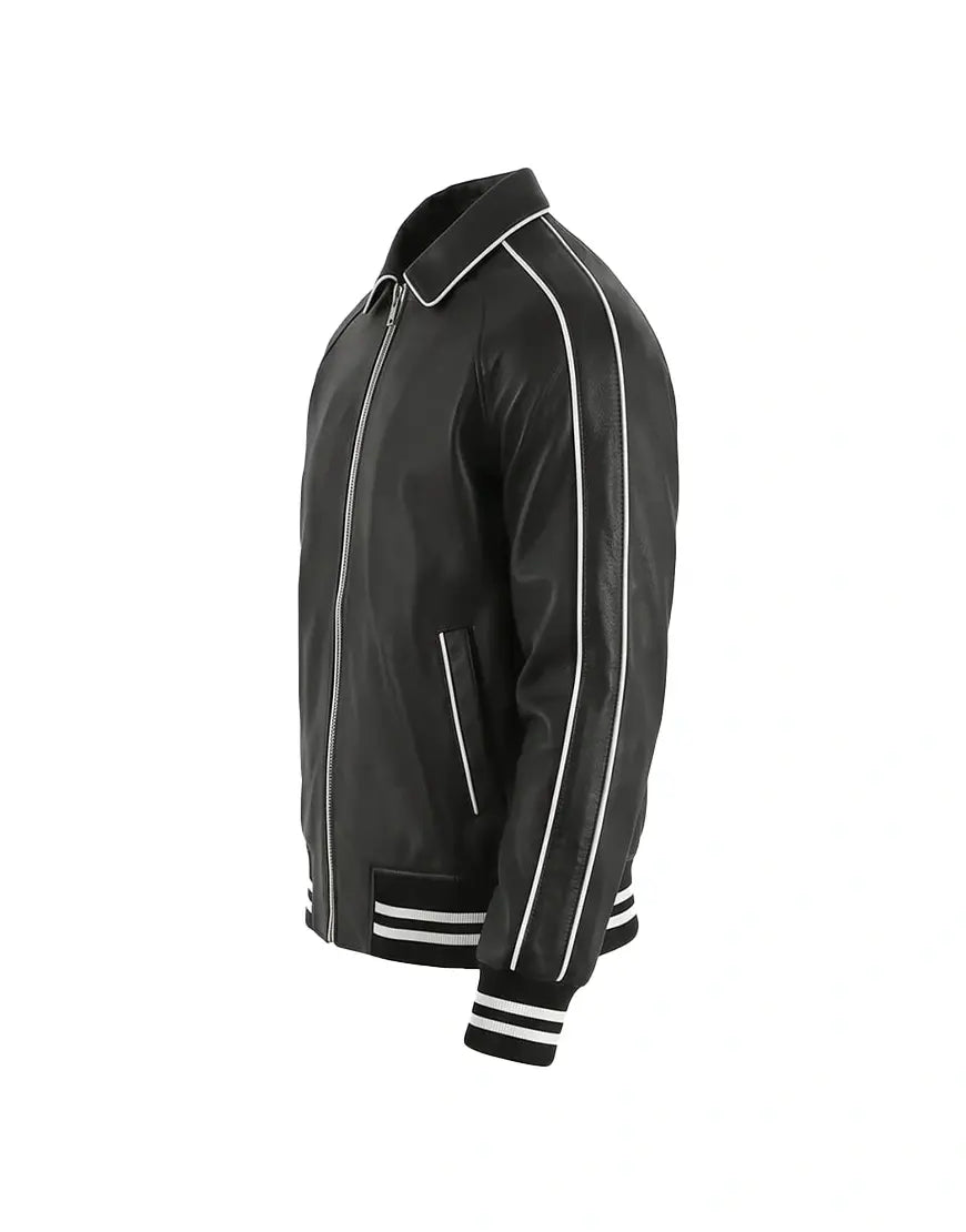 Cooper Black Leather Varsity Jacket by Gloss Leather