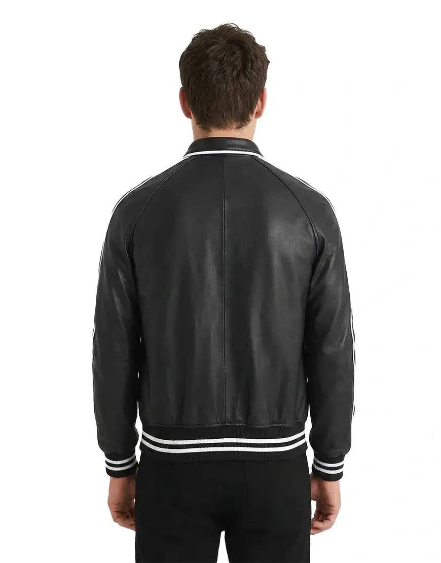 Cooper Black Leather Varsity Jacket by Gloss Leather
