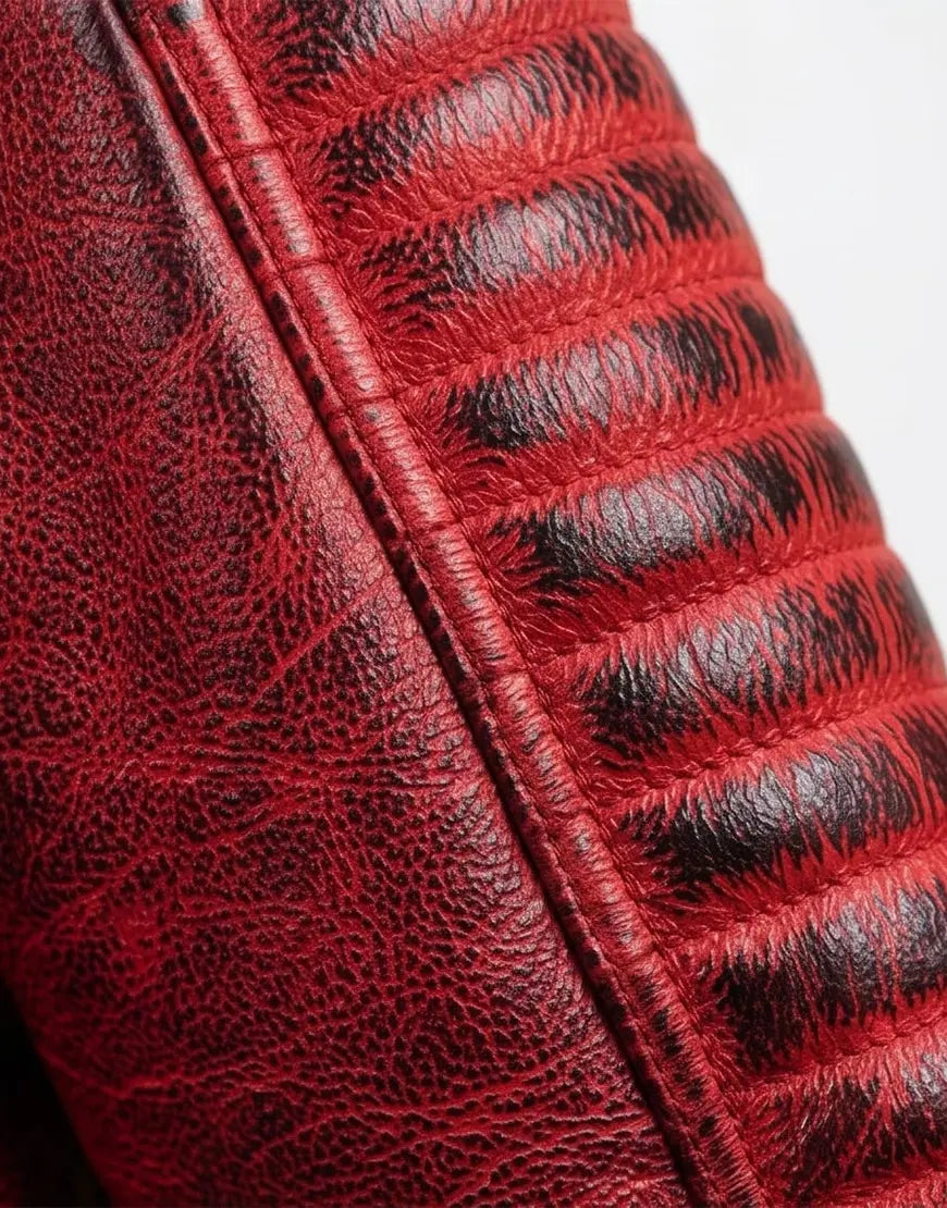 Quilted Cafe Racer Red Distressed Moto Leather Jacket