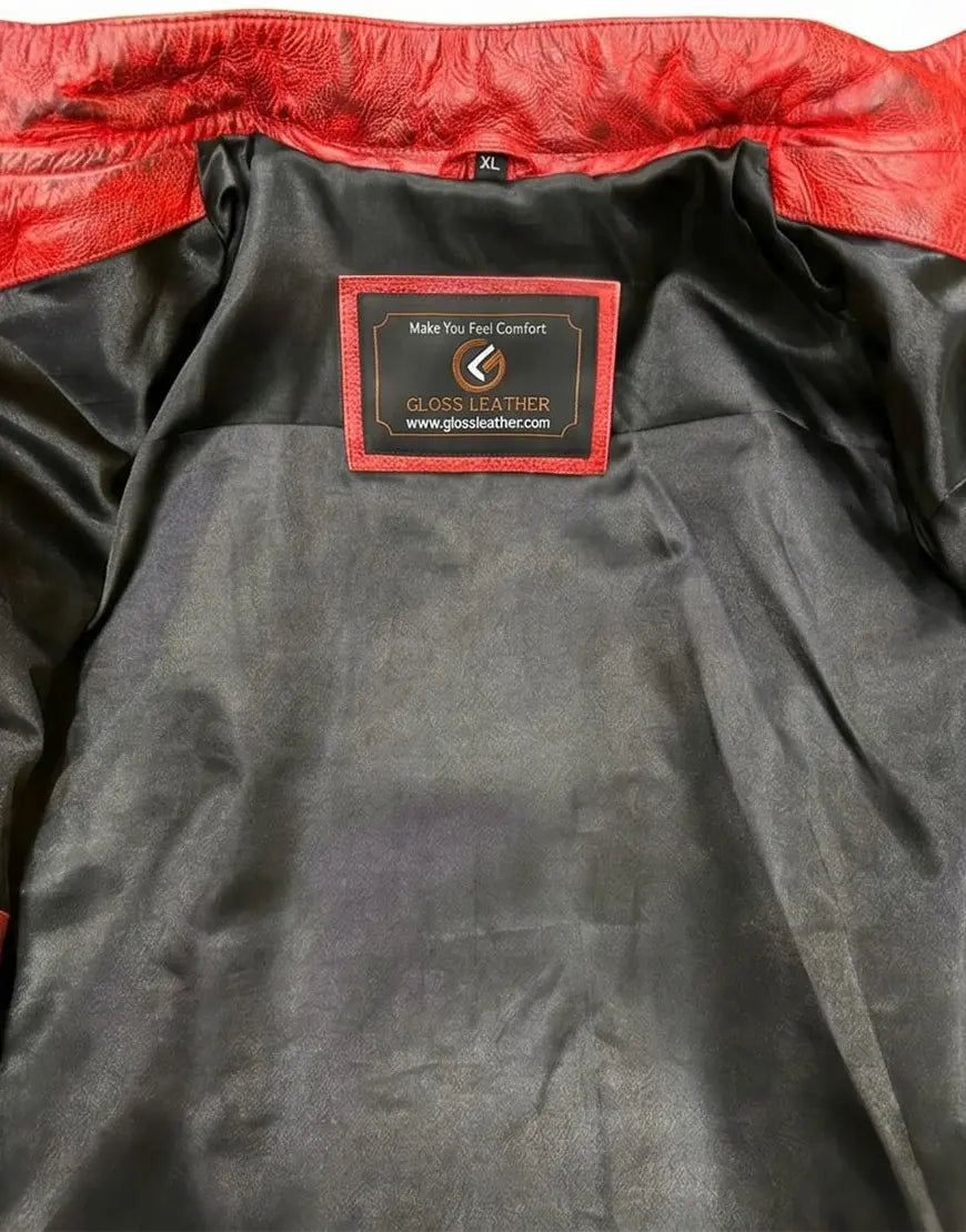 Quilted Cafe Racer Red Distressed Moto Leather Jacket